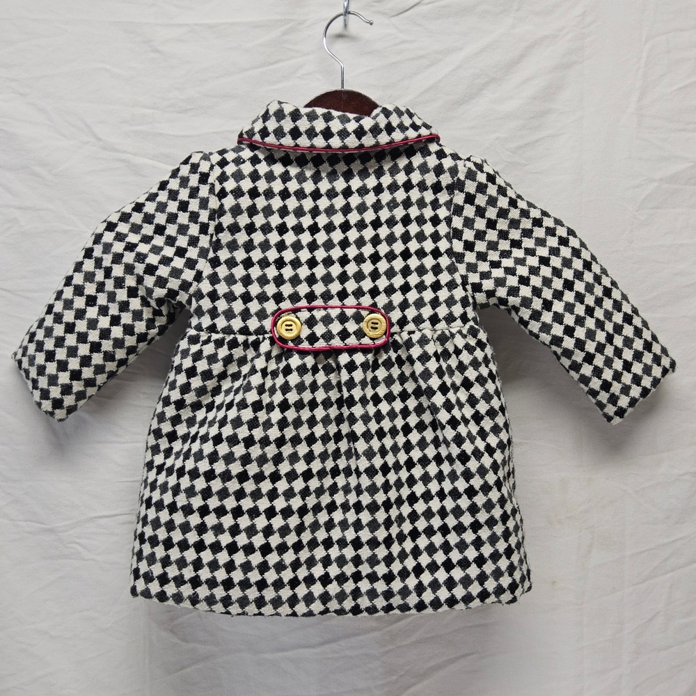 Penelope Mack Peacoat Toddler Girl 3T Black White Houndstooth Wool Blend Dressy - Picture 4 of 7